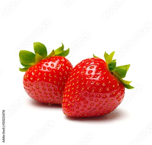 Two strawberries on a white background.