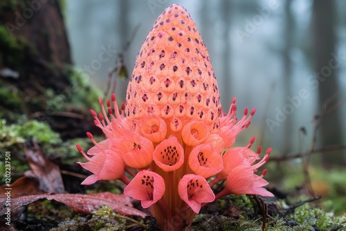 Coralroot Orchid Blooming In A Misty Forest photo