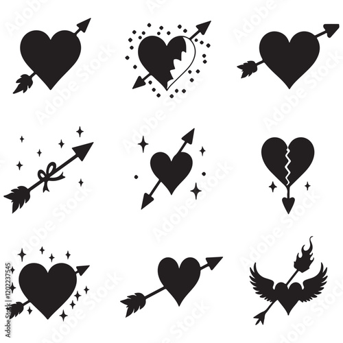 Heart Symbol Icon Vector Illustration Set Red heart pierced by Cupids arrow neon sign Heart pierced by Cupid's arrow
 
 