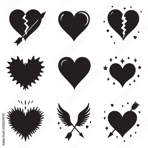 Heart Symbol Icon Vector Illustration Set Red heart pierced by Cupids arrow neon sign Heart pierced by Cupid's arrow
 
 