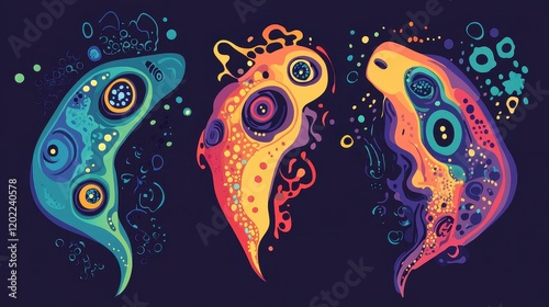 microbe flat design side view environmental biology theme cartoon drawing Triadic Color Scheme