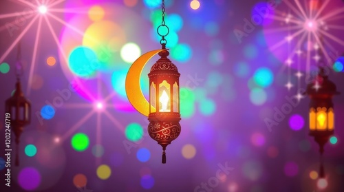 Colorful islamic Lights on a Dark Background