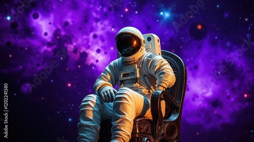 Astronaut DJ playing music at a space-themed nightclub party with aliens and stars