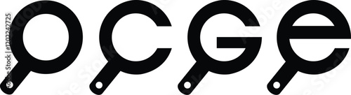 Magnifying glass icon set, letter o Magnifying glass, letter g Magnifying glass, letter c Magnifying glass, letter e Magnifying glass,