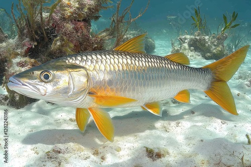 Golden Yellowtail Snapper In Aquatic Habitat