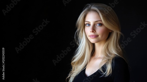 Woman with blonde hair and blue eyes