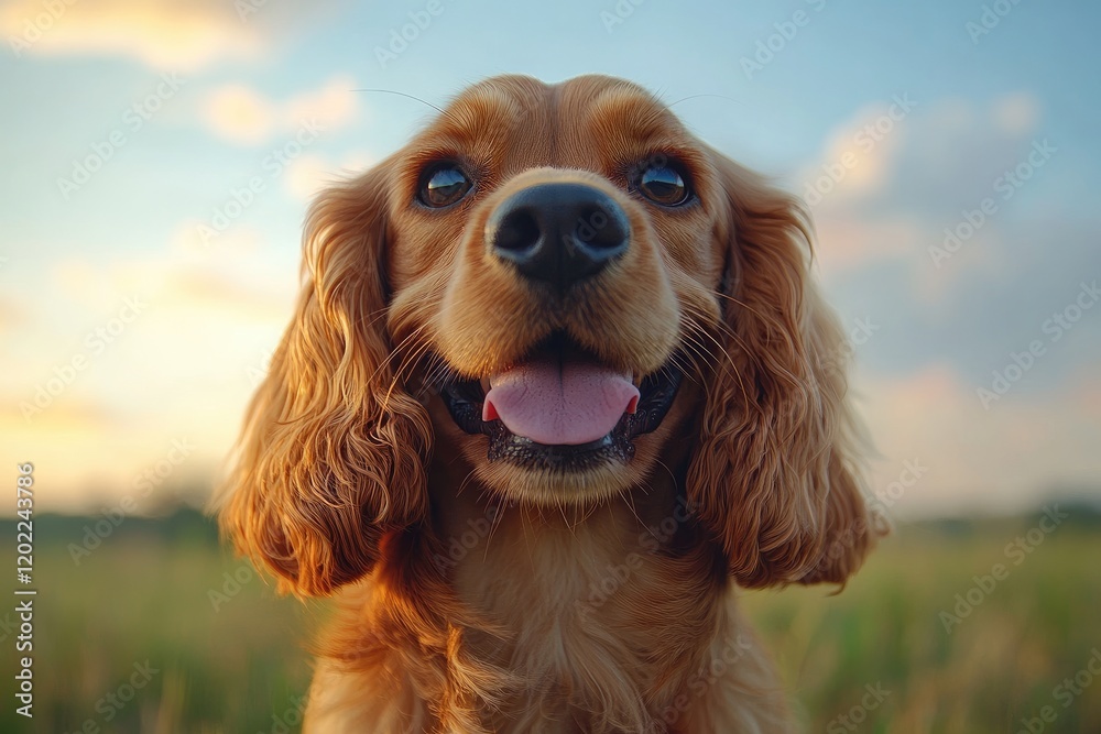 Happy Cocker Spaniel Dog Outdoors at Sunset Happy Cocker Spaniel Dog Outdoors at Sunset