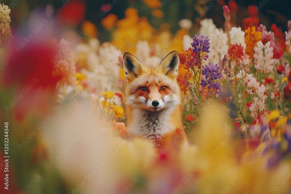 Naklejka premium Fox in flower field
