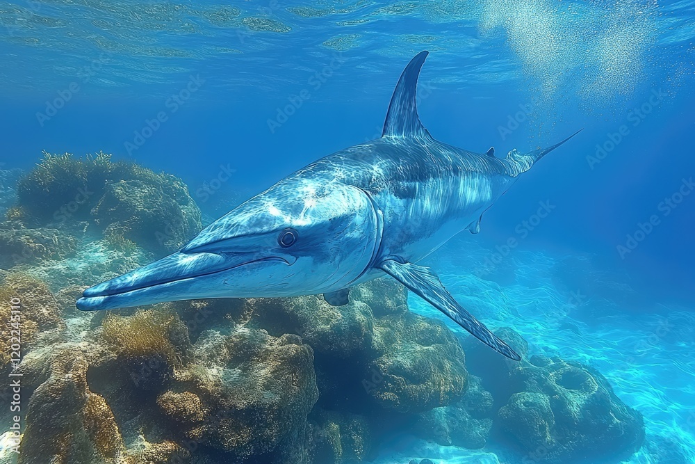 Majestic Sailfish Swims Through Ocean Depths Majestic Sailfish Swims Through Ocean Depths