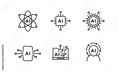 Set of artificial intelligence icon, AI Technology Symbol for app web logo banner poster, Editable Stroke