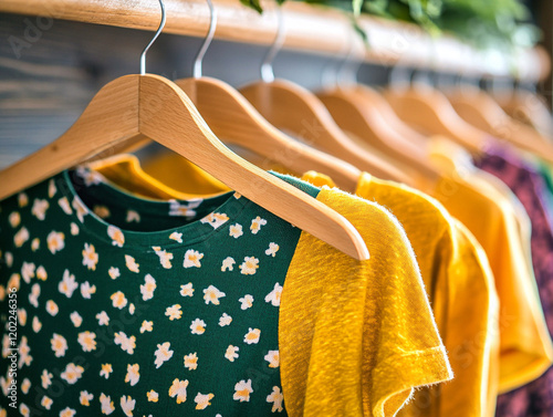 Bright and Colorful Shirts Hanging on Hangers