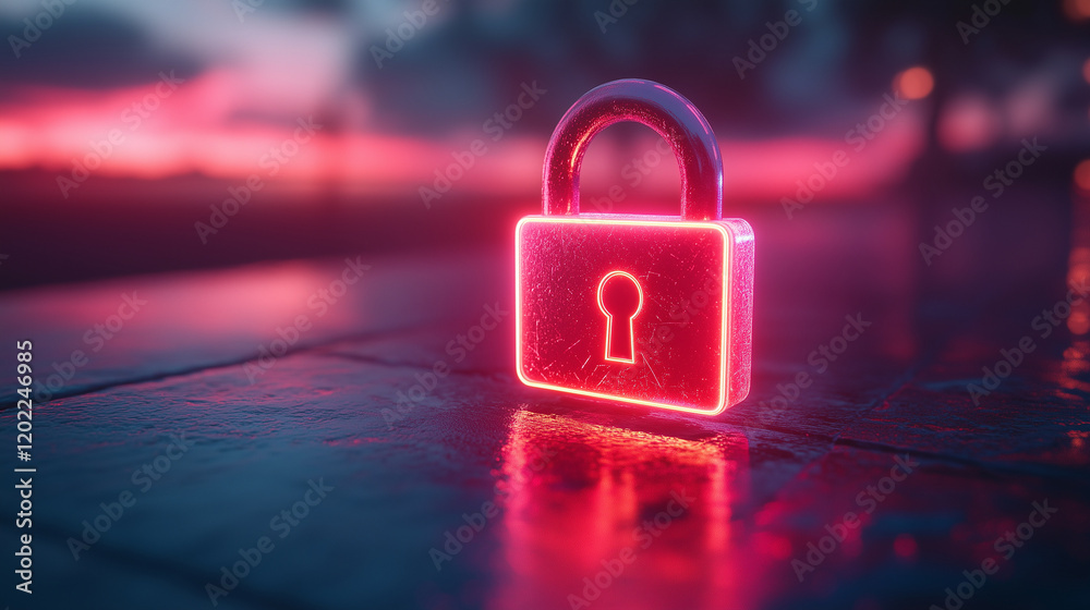 Fototapeta premium Secure digital payment interface with a glowing padlock on a white surface, minimal design. Bright lighting, contrast