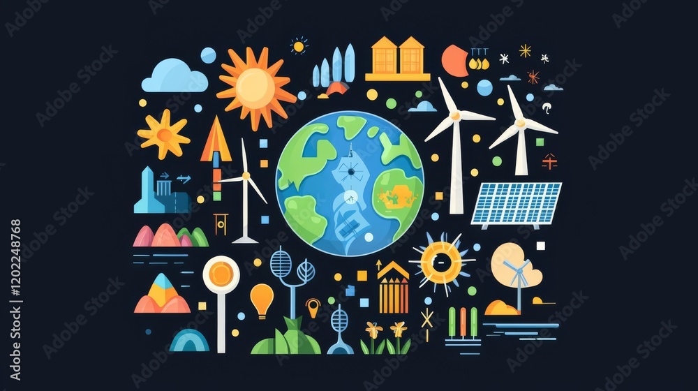 Naklejka premium Colorful illustration of sustainable energy concepts.