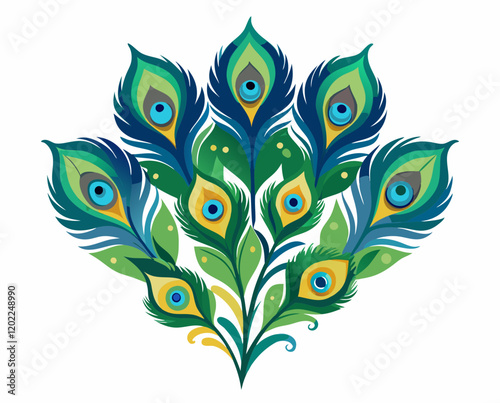 peacock feather isolated on white background.