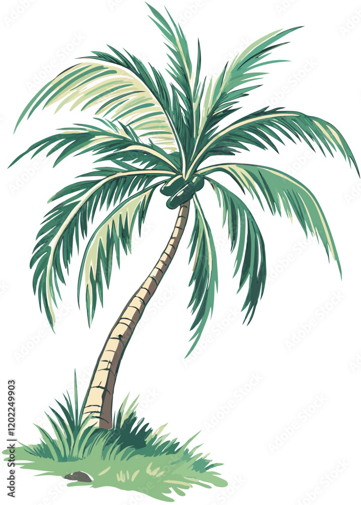 Obraz premium coconut tree watercolor isolated on white background. Watercolor Coconut Tree Illustration - Tropical 3D Render for Creative and Nature Projects.