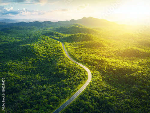 Winding Road Through Green Hills