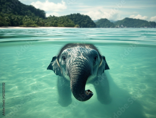 Elephant Bathing in Tropical Lake