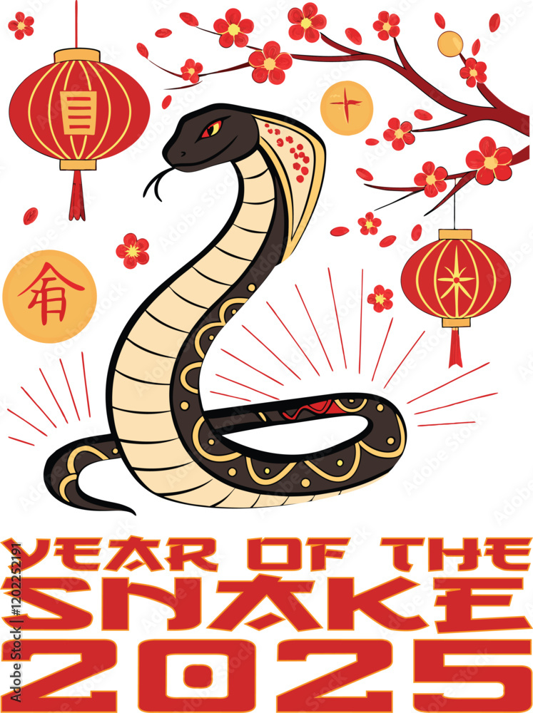 Fototapeta premium Year of the Snake 2025 Lunar Chinese New Year T-Shirt Design