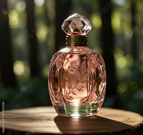 bottle of perfume on a wooden background
