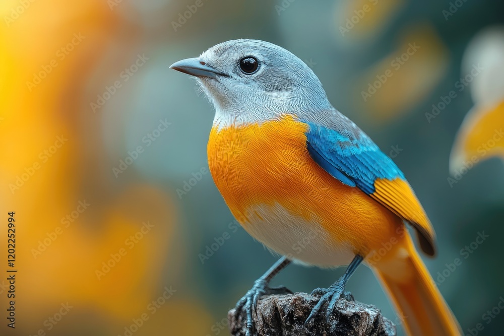 Fototapeta premium Vibrant Orange And Blue Bird Perched On A Branch