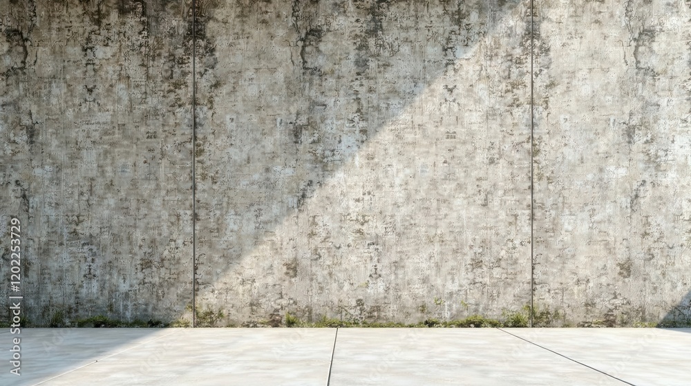 Fototapeta premium Weathered Concrete Wall and Empty Pavement Space Ideal for Urban Design Projects