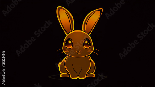 Sweet bunny rabbit, chibi anime style, warm glowing lighting T-shirt design graphic, vector, contour, flat black background photo