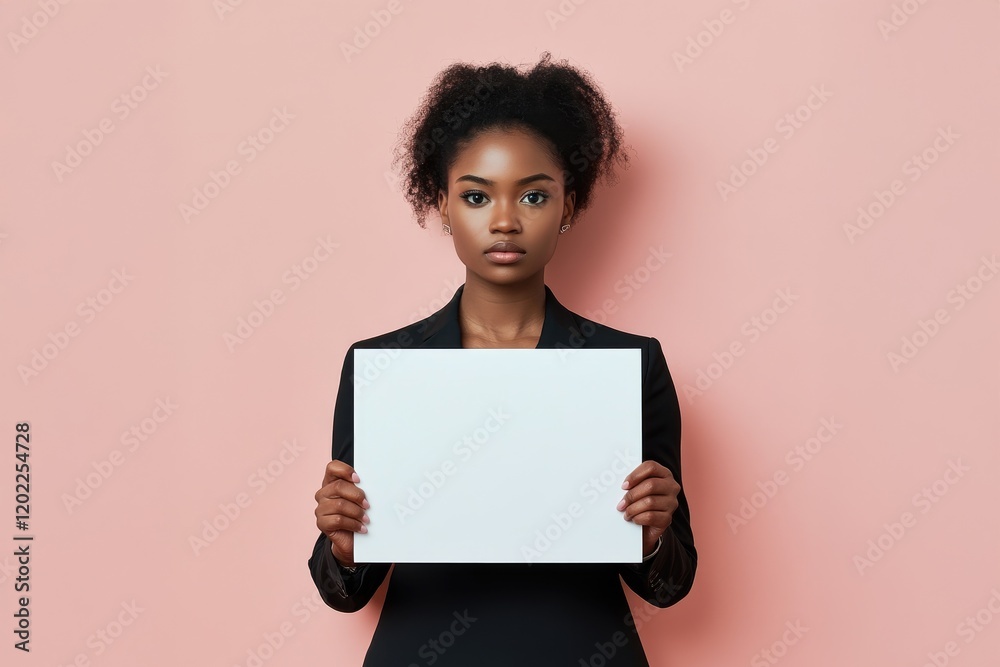 Woman In Black Suit Holding Blank White Sign Woman In Black Suit Holding Blank White Sign