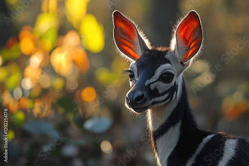 Young Okapi Portrait In Golden Autumn Light