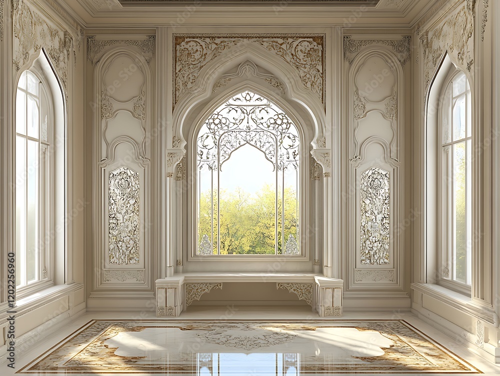 Obraz premium Elegant Room With Ornate Window And Seating