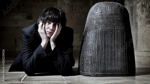 A teenager in a museum, their curious eyes examining a historical artifact with keen interest.