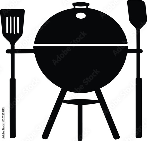 barbecue grill and fork ,black barbecue icons set ,Suitable for many purposes