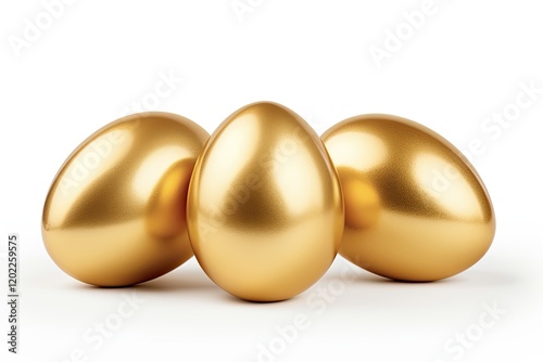 Vibrant and Shiny Gold Easter Egg on White Background. Perfect Image to Celebrate Spring and Easter Holiday Event. Three-Dimensional Design