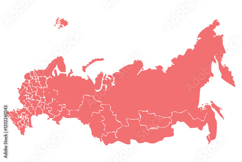 Red Outline Map of Russia Administrative Divisions