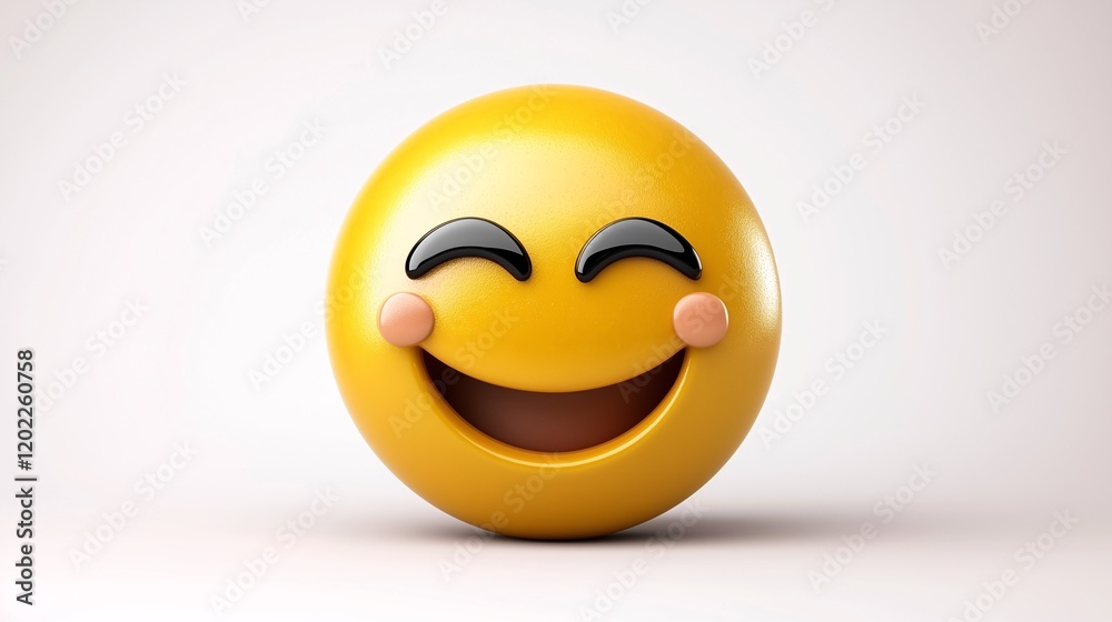 Fototapeta premium 3D yellow smiley face with a cheerful expression and blush, isolated on a white background.