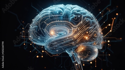 Futuristic Digital Brain with Neural Connections and Glowing Circuitry Representing Artificial Intelligence