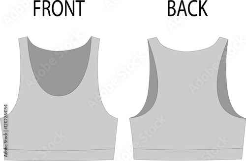 Sleeveless cropped sports top. Knitted top, vector mockup, fashion illustration, CAD mockup, technical drawing.