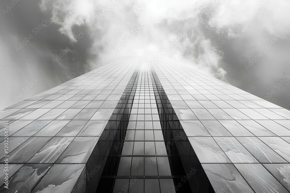 Fototapeta premium A black and white photo of a tall building
