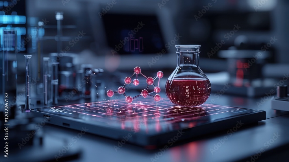 Chemistry process molecular structures glowing in holograms Chemistry process molecular structures glowing in holograms