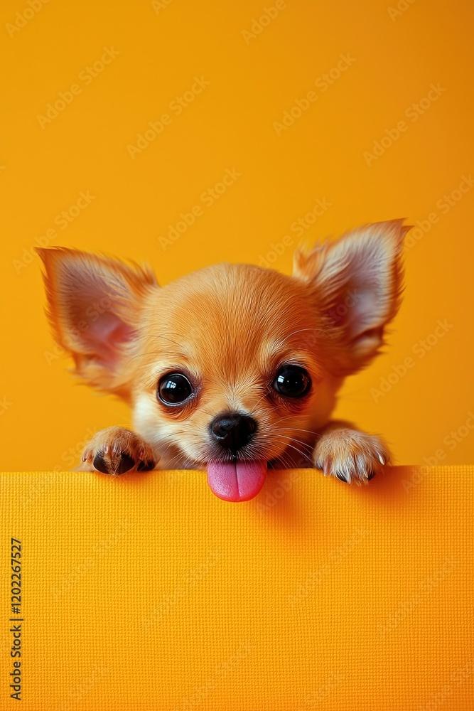 Adorable Chihuahua Puppy Playfully Sticking Out Tongue on Orange Background Adorable Chihuahua Puppy Playfully Sticking Out Tongue on Orange Background