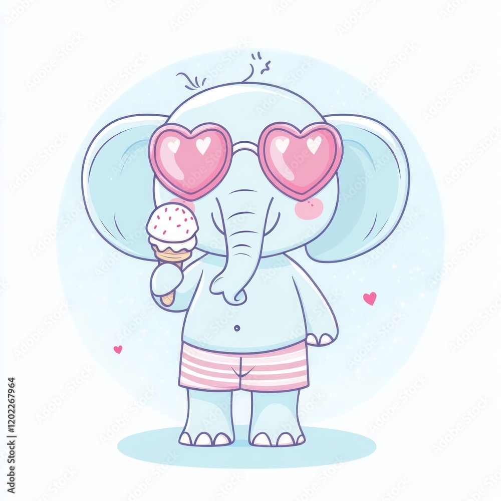 Cute elephant summer beach ice cream Cute elephant summer beach ice cream