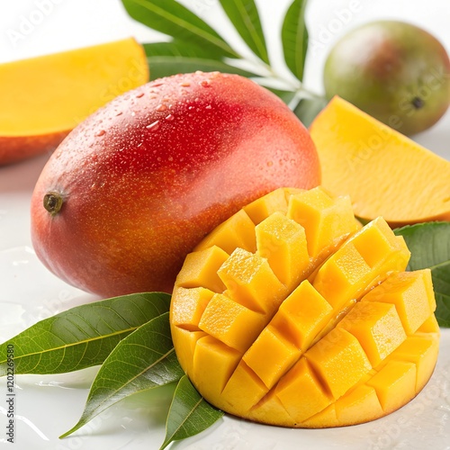 Mango and Slices with Leaves 