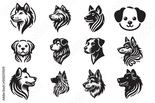 Minimalist Dog Head Silhouette Vector on White Background