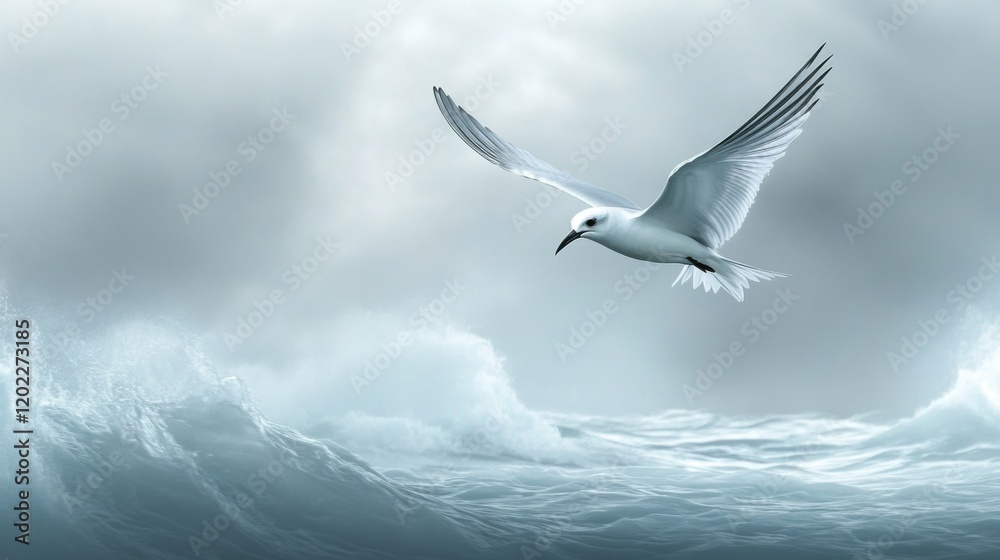 Solitary Arctic tern flying over icy polar waters, wildlife conservation Solitary Arctic tern flying over icy polar waters, wildlife conservation