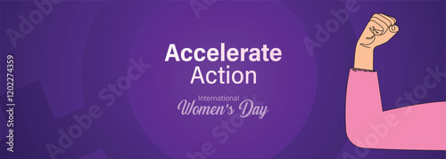 Accelerate action - International women's day concept poster. Woman sign illustration background. 2025 women's day campaign theme - #AccelerateAction