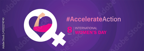 Accelerate action - International women's day concept poster. Woman sign illustration background. 2025 women's day campaign theme - #AccelerateAction