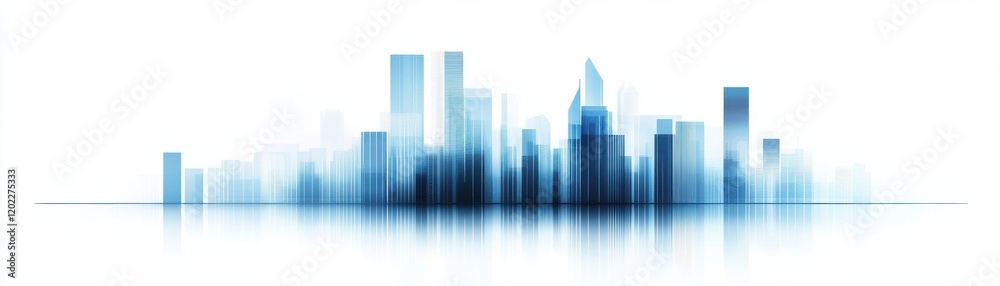 A modern city skyline design with a blue color gradient and abstract outline. A modern city skyline design with a blue color gradient and abstract outline.
