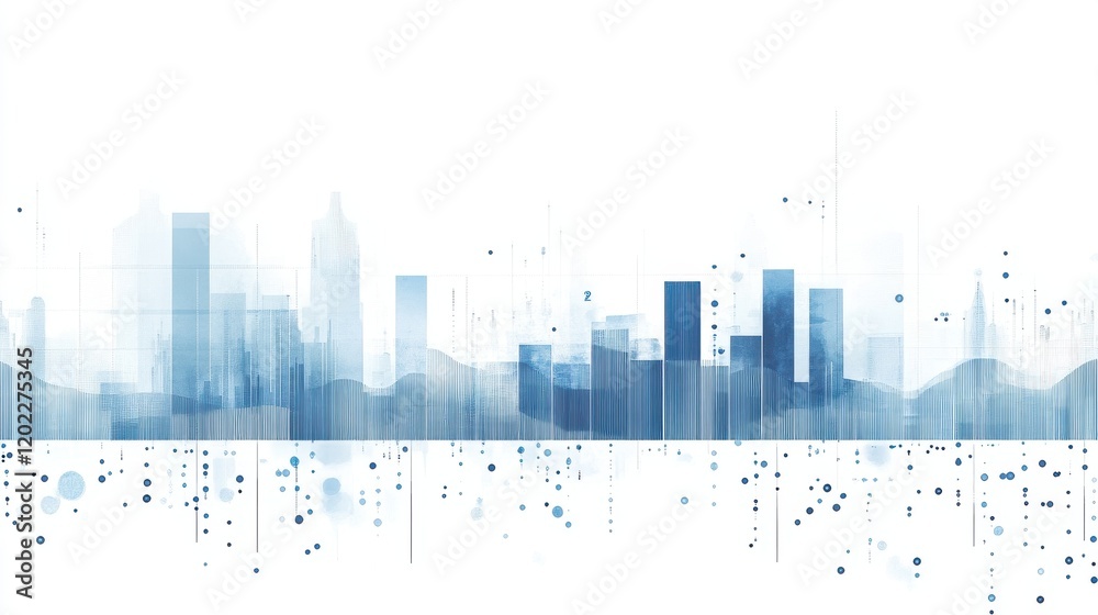Fototapeta premium A modern city skyline illustration with a blue and white gradient effect.
