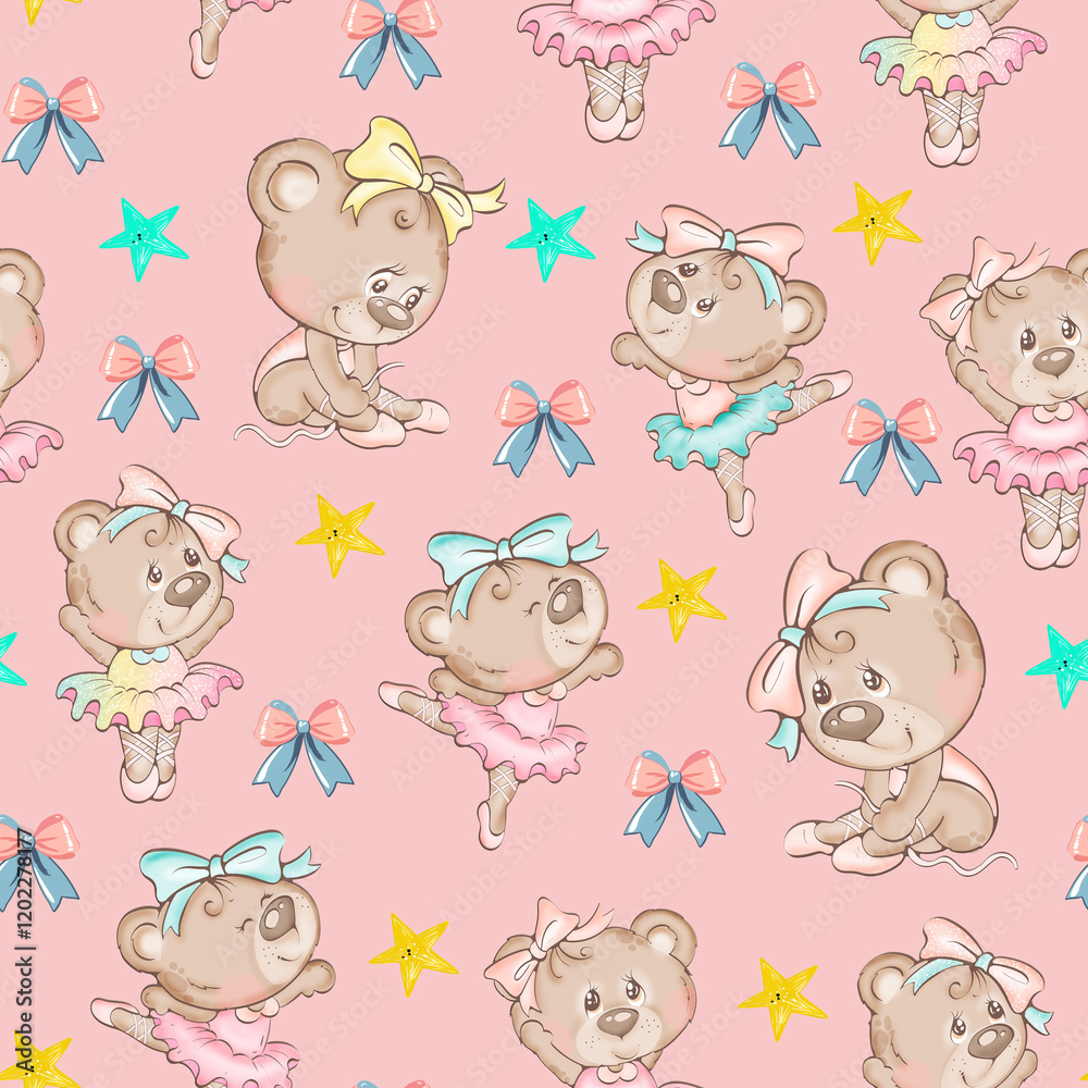seamless background with cute baby bears  pattern.