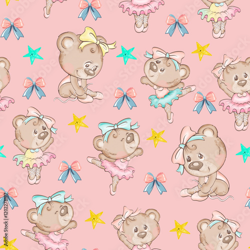 seamless background with cute baby bears  pattern.