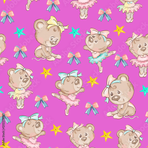 seamless background with cute baby bears  pattern.